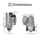 Electric Starter Motor with Solenoid for Kohler Engines 2409801, 2509808, 2509809, 2509811, 6744, 2-2022-DR, & AM132702, shown with screws and pinion, compared in size.