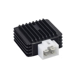 Rectifier (Voltage Regulator) for Coleman AT125-EX & AT125-UT ATVs, featuring a close-up of its black and white 4-pin electrical connector and metal radiator for efficient voltage regulation.