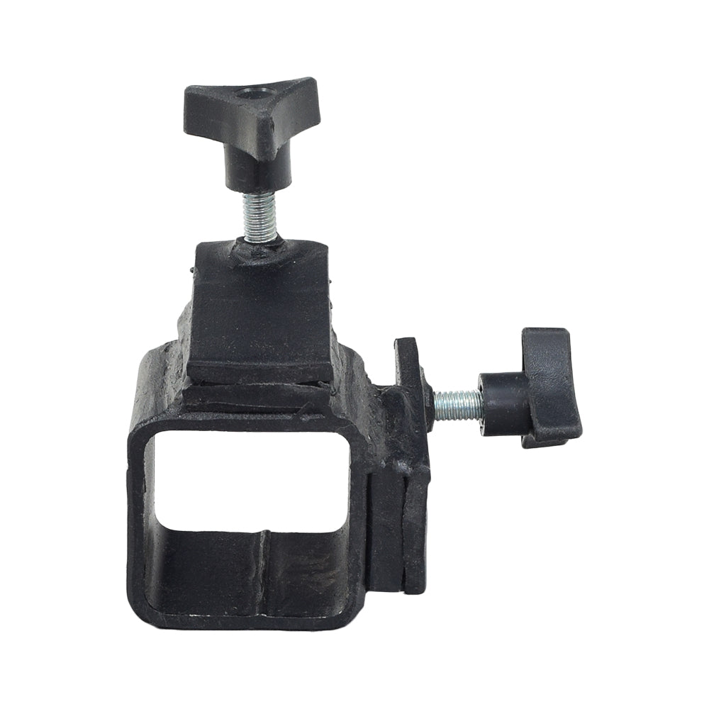 Hitch Stabilizer for Scooter & Power Chair Carriers: a black metal object with two screws and a knob, designed to eliminate slack and movement in hitch receivers for secure transport.