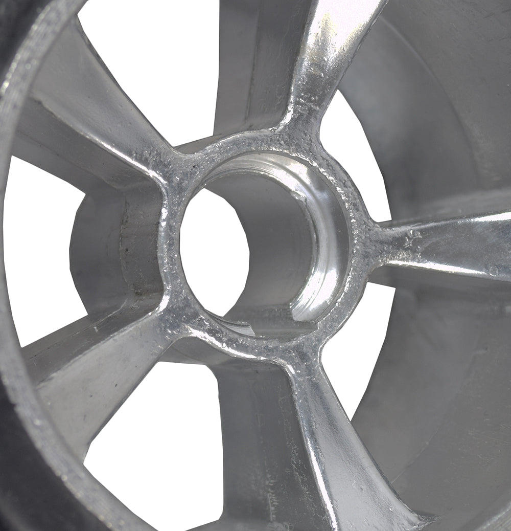 Close-up of Solid Rear Wheels for Razor Ground Force Go Kart (Set of 2), featuring one wheel with a 6900Z bearing and the other with a free-wheeling bearing.