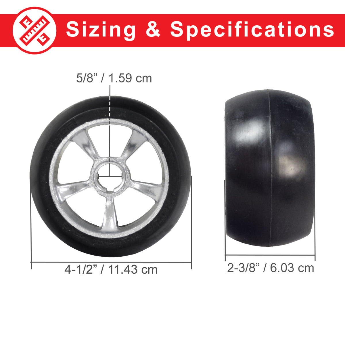 Solid Rear Wheels for Razor Ground Force Go Kart (Set of 2), featuring a silver rim and black tire, one with a 6900Z bearing, designed for optimal rear performance and compatibility.