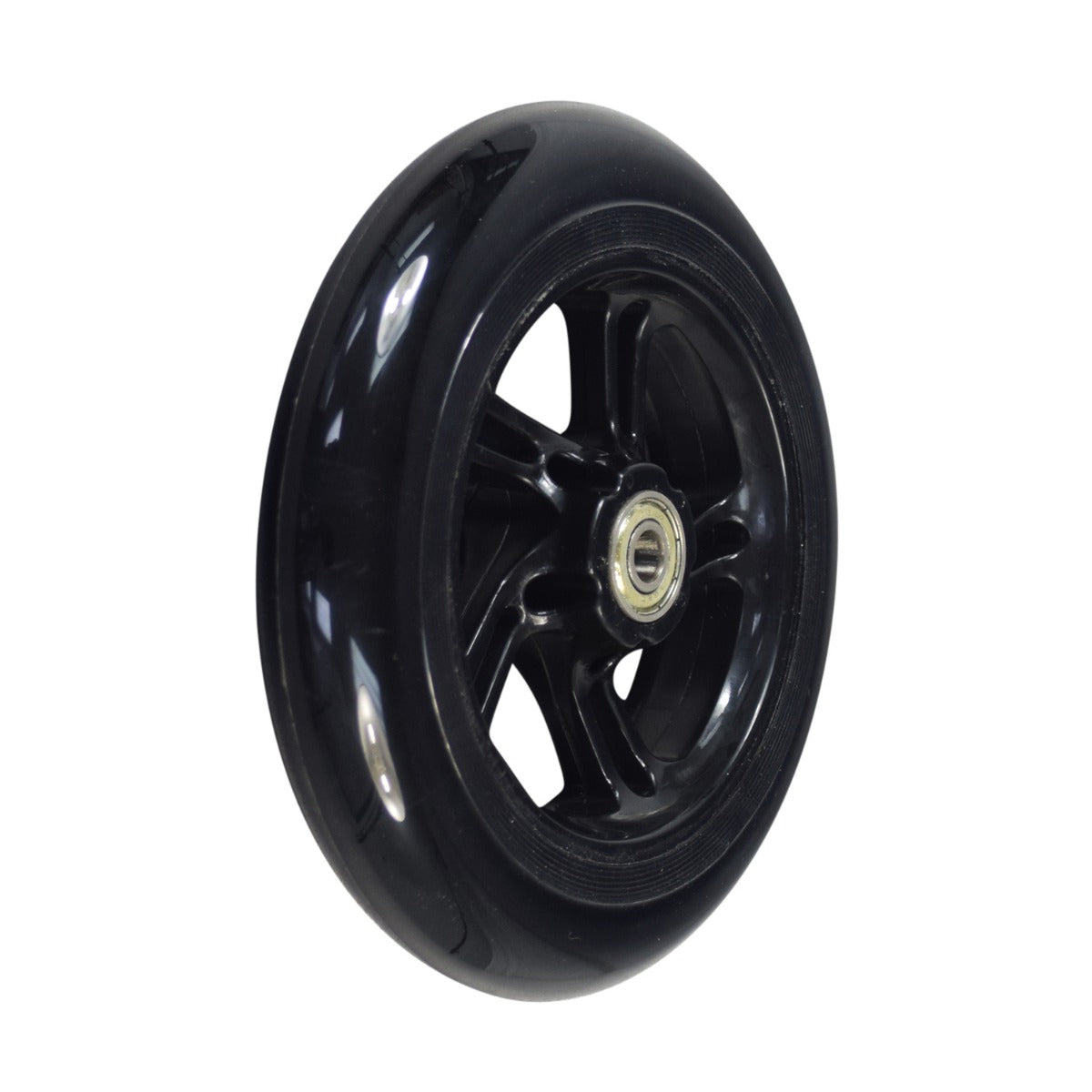 150 mm Front Wheel for the Hover-1 Comet Electric Scooter, featuring a black wheel with a silver 5-spike rim and pre-installed 608Z bearings.