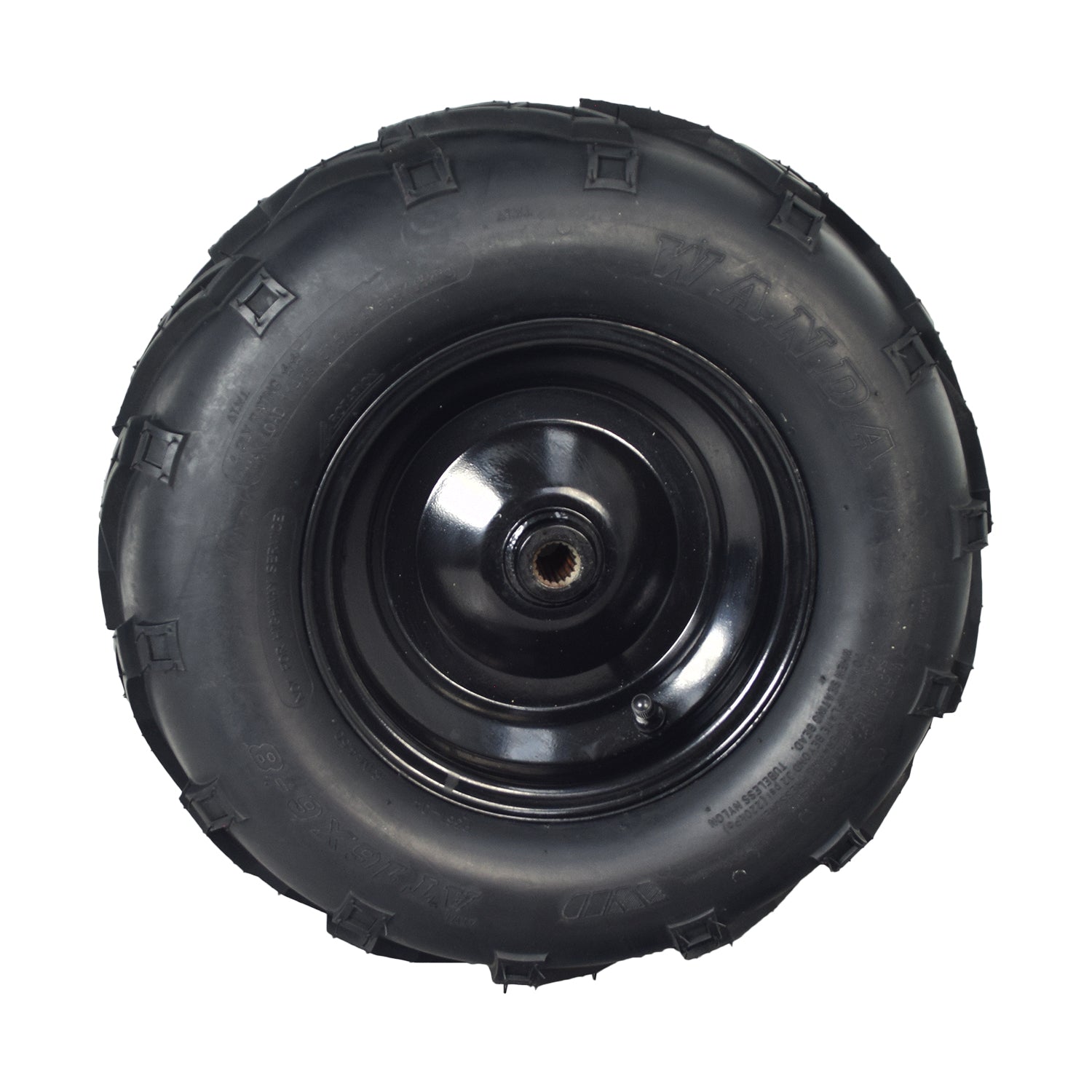 Rear Wheel Assembly with Rim & Tire for the Coleman KT196 196cc 6.5 Hp Go-Kart featuring a black V-tread tire on a 16x6-8 steel rim, highlighting the splined hub design for enhanced performance.