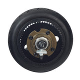 Rear Wheel Assembly for the Viro Rides VR 550E Scooter featuring a black 6-spoke polyurethane rim and a 6.89 tire with a metal hub.