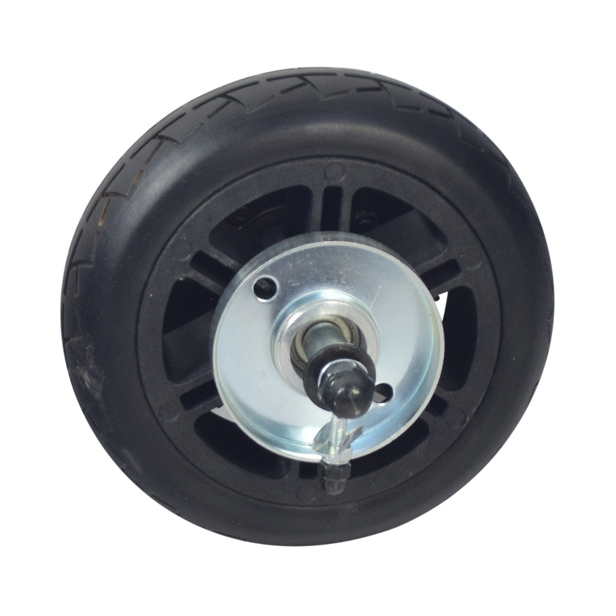 Rear Wheel Assembly for the Viro Rides VR 550E Scooter featuring a 6-spoke polyurethane rim and a 6.89 tire, ideal for replacement.