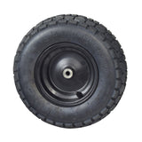 Rear Left Wheel Assembly for the Pulse ATV Quad Ride-On, featuring a steel rim with bearings, knobby tread pneumatic tire, and inner tube with angled valve stem for enhanced dirt-gripping traction.