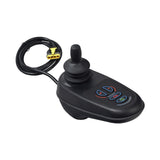 4-Key VR2 Joystick for Golden Alante Sport (GP208) Power Chair featuring a black remote with a wire, yellow connector, and multiple buttons, designed for precise control and seamless integration into the power chair's system.