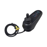 4-Key VR2 Joystick with Labels for the Invacare Pronto M31 Power Chair featuring a black remote control with buttons and a yellow 4-pin connector cable.