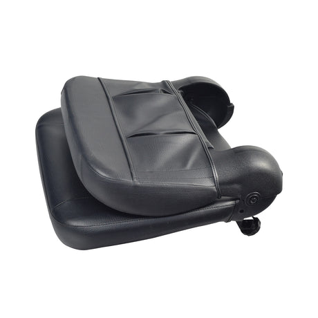 20x18 Black Stadium Seat with Slide Swivel for the Golden Buzzaround XL features textured black vinyl upholstery, providing extra space and comfort, ideal for upgrading or replacing the scooter seat.