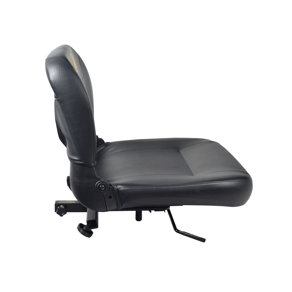 20x18 Black Stadium Seat with Slide Swivel for the Golden Buzzaround XL (GB117/GB147), featuring black vinyl upholstery, armrests, and wheels, providing extra space and comfort for the scooter.