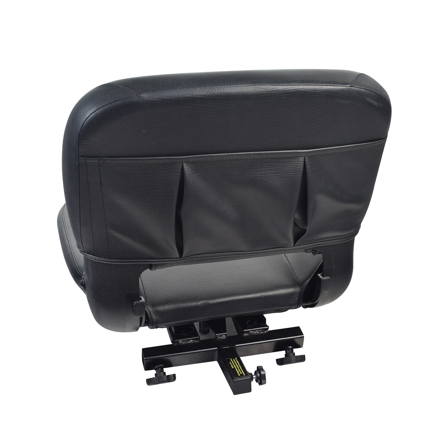 20x18 Black Stadium Seat with Slide Swivel for the Golden Buzzaround XL, featuring a black leather seat and armrest, with easy-to-clean textured black vinyl upholstery.