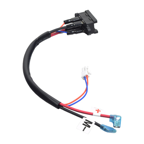 Motor & Brake Front Harness for the Golden Buzzaround XL (GB116/GB146), featuring a black wire with blue and red connectors, designed for scooter models made in 2012 or later.