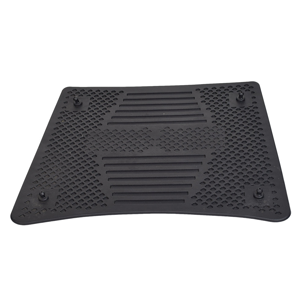 Floor Mat for the Golden Buzzaround XL 4-Wheel (GB146), a black rubber mat with holes, featuring a non-slip textured surface and molded attachment stubs for secure fitting.