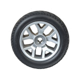 8 Foam-Filled Rear Wheel Assembly for the Golden Technologies Buzzaround XL (GB147), featuring an 8 non-marking black tire on a polished silver rim, with pre-mounted bearings and spacer.