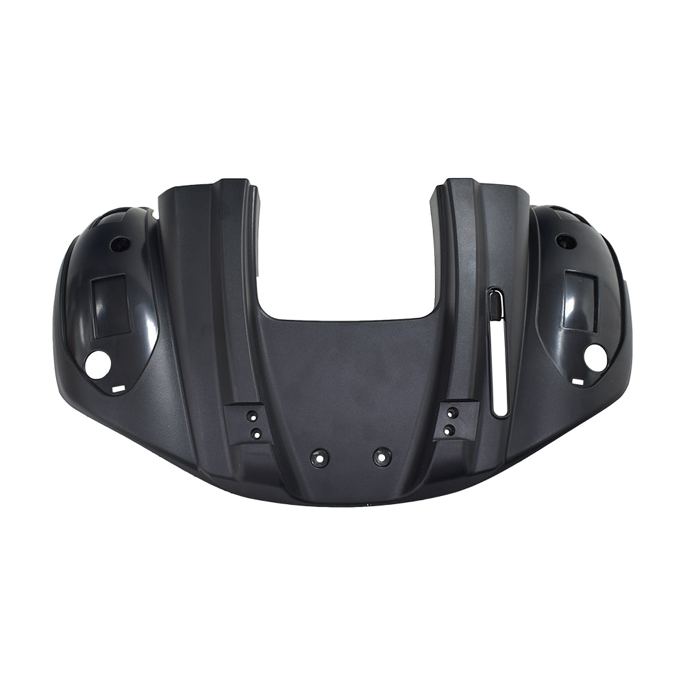 Black Rear Shroud Cover for the Golden Buzzaround XL: A black plastic panel with multiple holes, designed to replace damaged shrouds on Buzzaround XL mobility scooters.