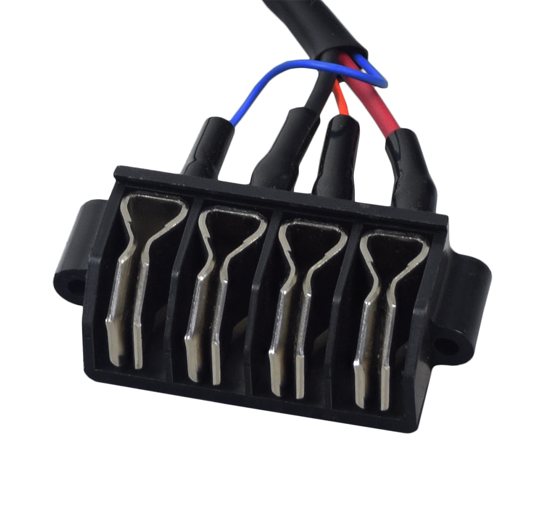 Front Intermediate Motor Harness for Golden Companion I (GC240) & II (GC340, GC440) Scooters: A black electrical device with multiple wires designed for easy replacement and efficient power distribution in mobility scooters.