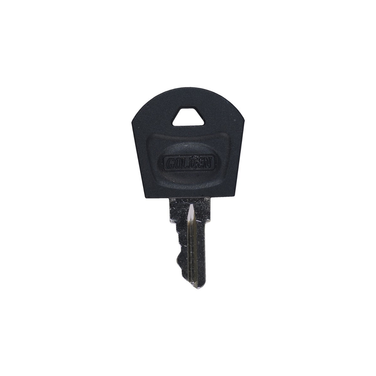 Key for the Golden Technologies Buzzaround, Companion, LiteRider, and Liteway Series Scooters. The image shows a close-up of a black key with a black plastic handle designed for mobility scooters.