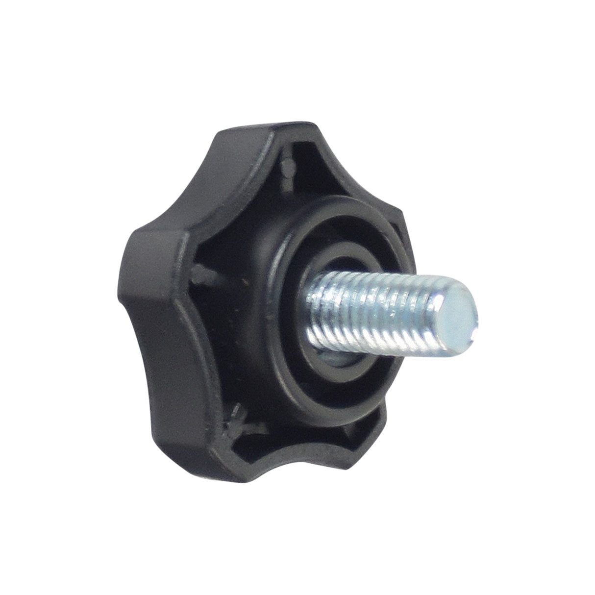 Joystick Adjustment Knob for Golden Technologies Power Chairs, featuring a black plastic handle and a silver screw, designed for adjusting the joystick's mounting bracket for user comfort.