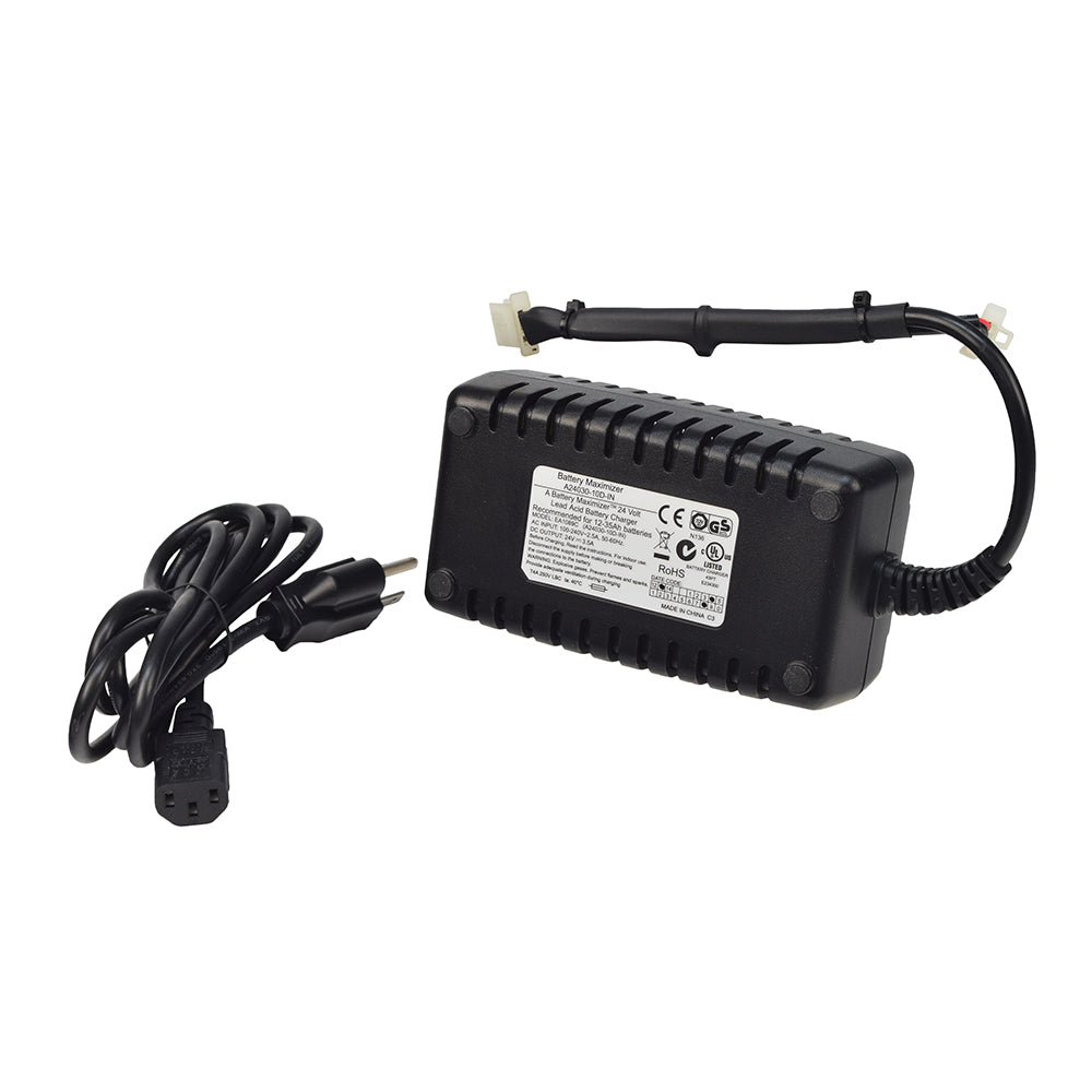 3.5 Amp On-Board Battery Charger for the Golden Technologies Buzzaround with the Soft Battery Pack, featuring a black power supply unit with attached wires and a white label.