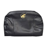 18x16 Black Vinyl Seat Back Cover for the Golden Technologies Buzzaround and LiteRider Series Scooters, featuring a black leather surface with a logo, ideal for replacing worn or damaged seat backs.