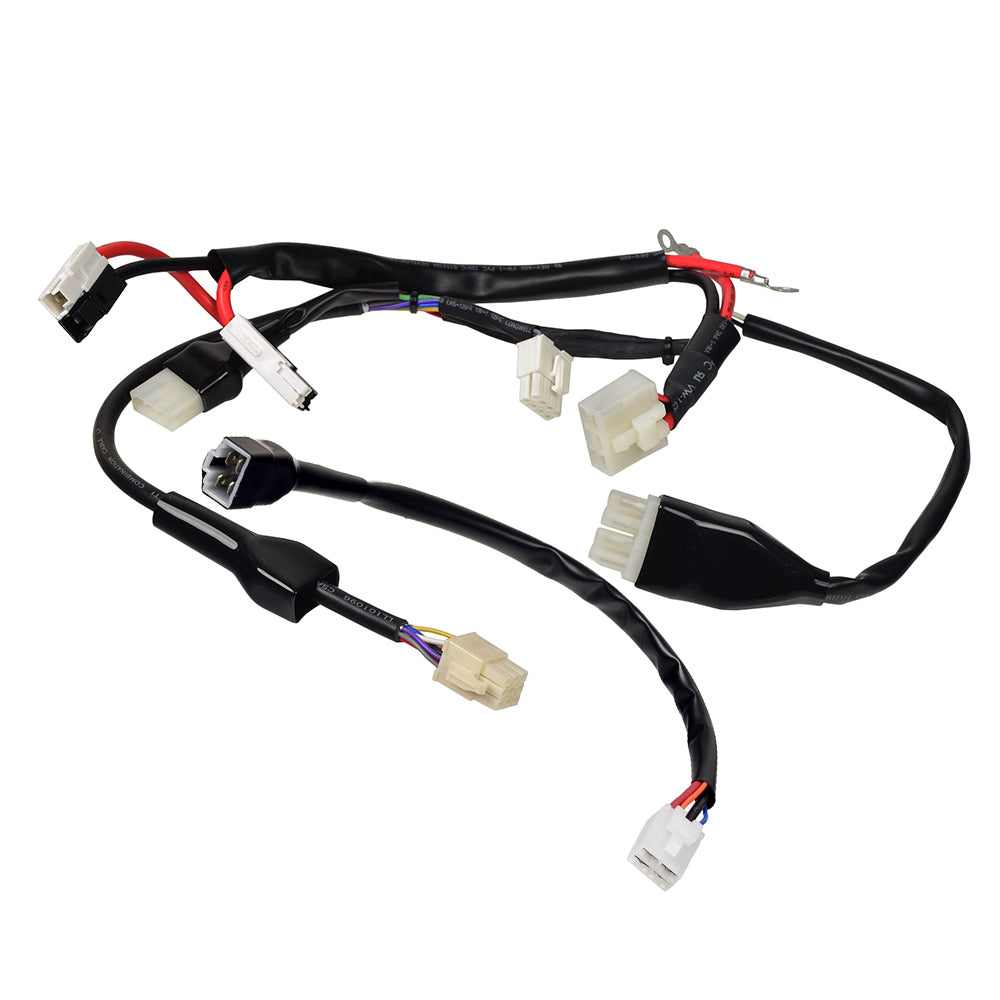 Wire Harness without Circuit Breaker for the Golden Technologies Companion I and II scooters, showing bundled black and red wires with various connectors in a close-up view.