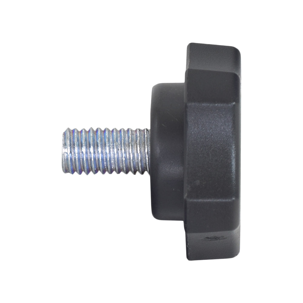 Arm Adjustment Knob for Golden Technologies Alante, Companion, and Buzzaround power chairs, featuring a black plastic knob with an attached bolt and screw for secure fitting.