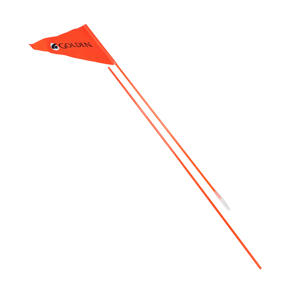 Safety Flag for Golden Technologies Scooters, featuring a triangular flag with two detachable sticks for easy storage, designed for enhanced visibility and safety when mounted on the scooter or power chair.