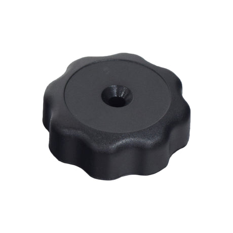 Armrest Height Adjustment Knob for Golden Companion I (GC240) & Companion II (GC340/GC440) Scooters, a black circular plastic knob with a central hole for adjusting armrest height.