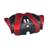 Red Front Shroud Assembly for the Golden Technologies Alante Sport (GP205) power chair, showcasing its sleek design with a prominent central button and logo on a textured surface.