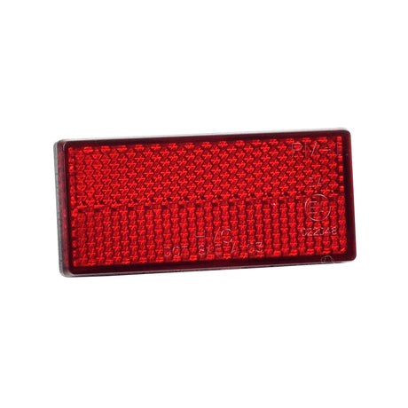 Red Rear Reflector for the Golden Technologies Companion I (GC240) & Companion II (GC340/GC440) mobility scooters; a red rectangular reflector with a black frame designed to enhance safety in low light conditions.