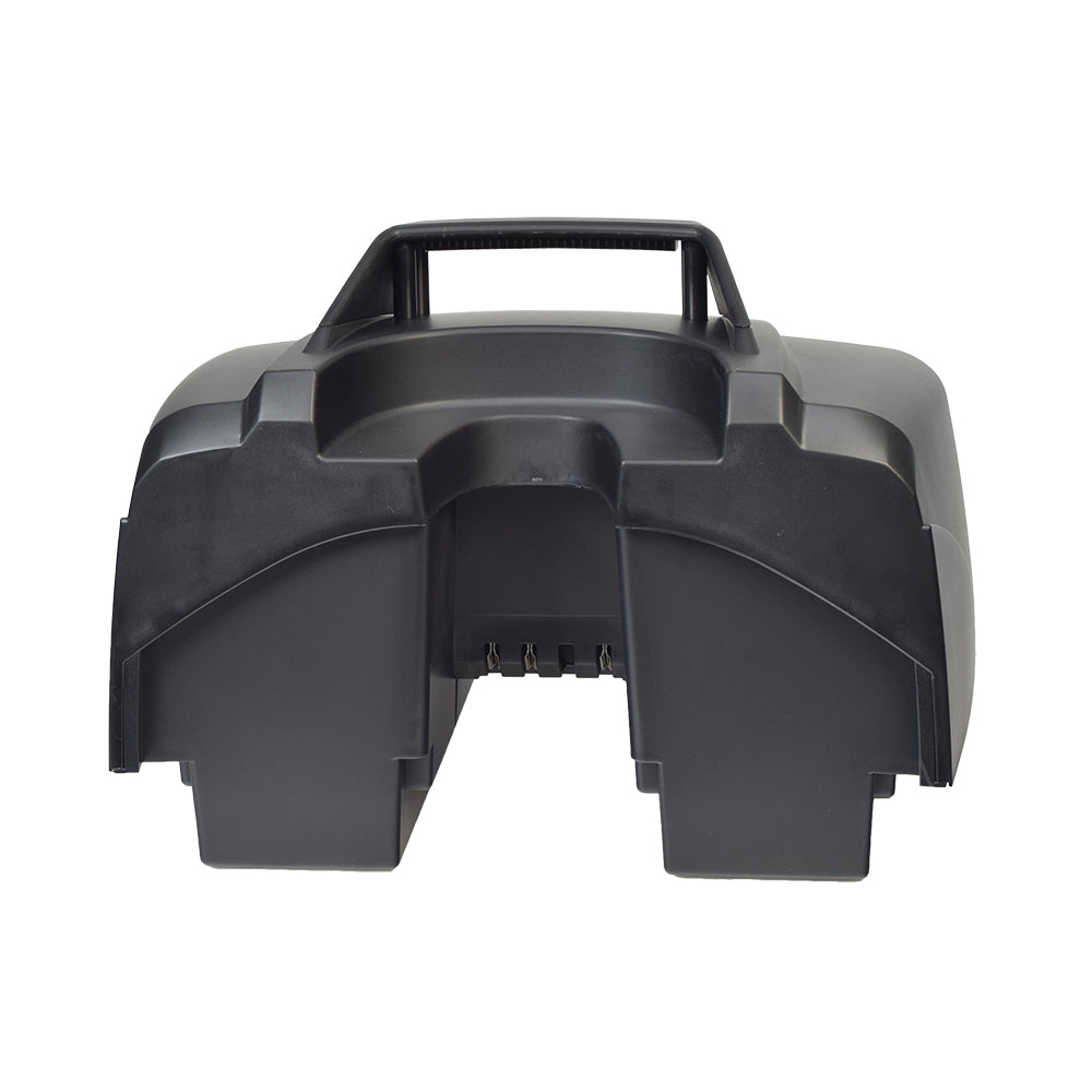 High Capacity Battery Box Assembly for the Golden Buzzaround LT, Buzzaround XLS, and Buzzaround XL mobility scooters, featuring a black plastic case with a handle suitable for secure and efficient power storage.