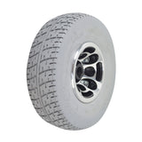 9 x 3.50-4 Foam-Filled Rear Wheel Assembly for the Golden Technologies Companion I (GC221/GC222/GC223), featuring a non-marking gray rubber tire with a silver rim, close-up of tread and hubcap.