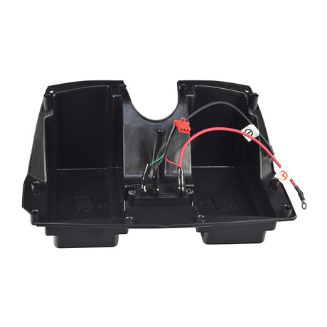 High Capacity Battery Box Tray for Golden Technologies Buzzaround XL-3 (GB116) & XL-4 (GB146) (Blemished), black plastic container with visible wires, slightly damaged but fully functional.