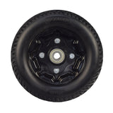 9 Solid Black Front Wheel Assembly for the Golden Technologies LiteRider (GL140) 4-Wheel Scooter, showcasing a robust black tire with a metal center, designed for durability and smooth rides.