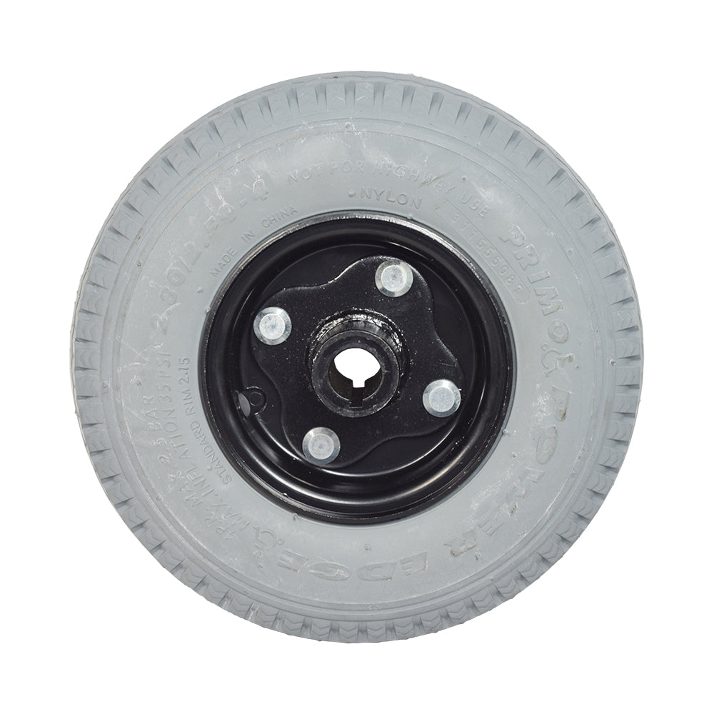 9 (220x75) Pneumatic Rear Wheel for Golden Technologies Companion I (GC240) featuring a black rim and silver spokes, suitable exclusively for the GC240 model, ensuring a smoother ride with air-filled tires.