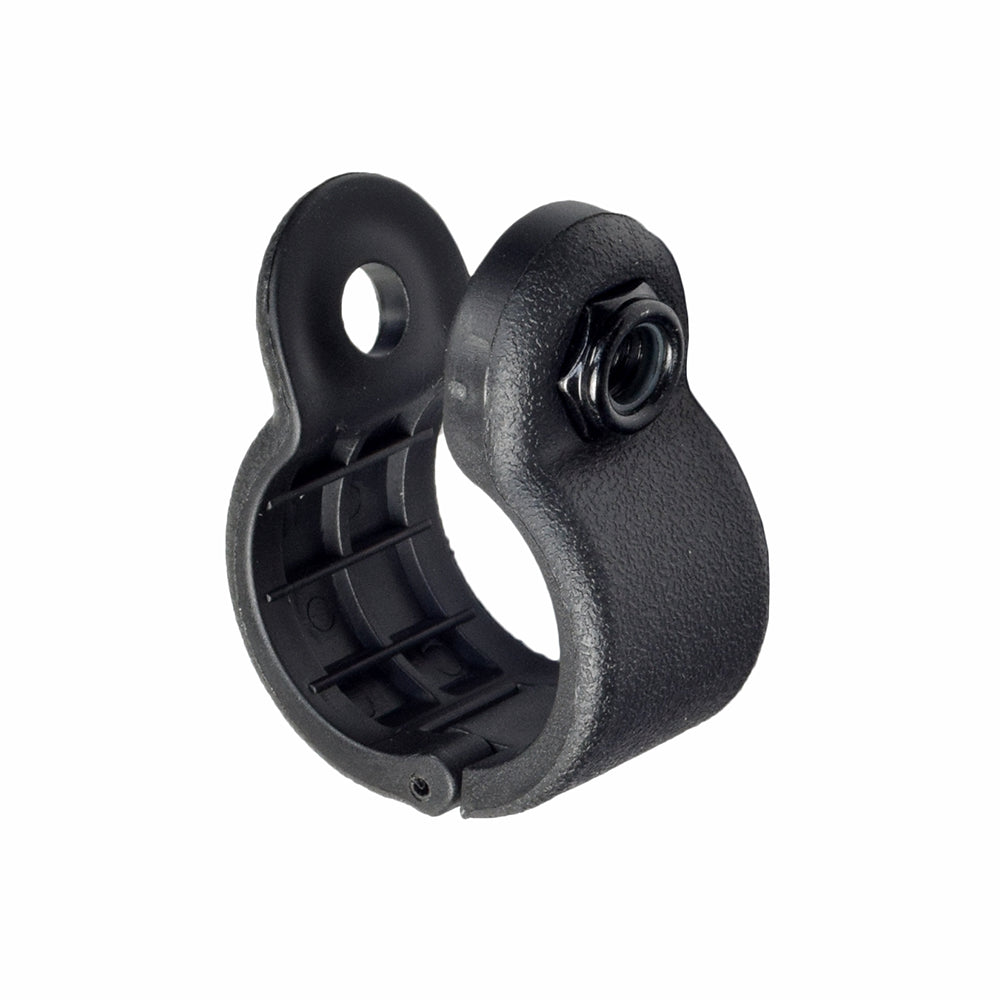 Mirror Mounting Bracket for the Golden Buzzaround, Companion, & LiteRider Series Scooters: A black plastic ring with a nut, essential for securely attaching mirrors to the scooter's tiller handlebar.