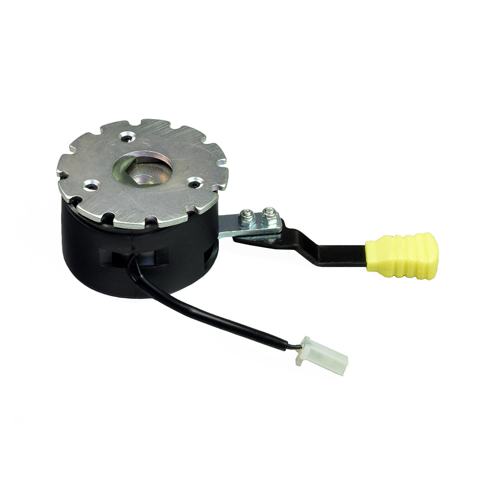 Brake Assembly for the Golden Technologies Buzzaround Lite (GB106), featuring a black and silver mechanical device with circular metal components and attached cables.