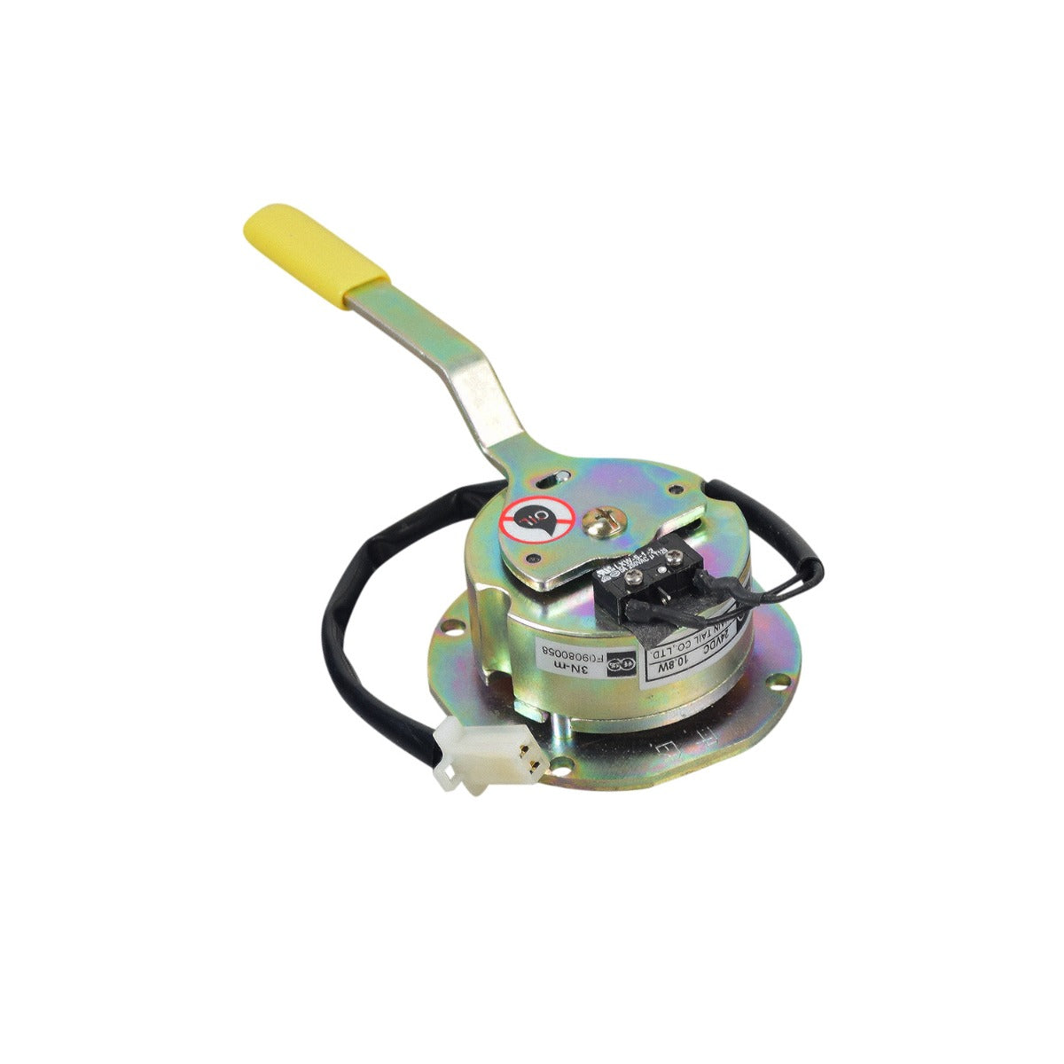 Brake Assembly for the Golden Technologies Buzzaround Lite (GB106), featuring a metal lever with a yellow handle and visible wiring, designed for a perfect fit with specific drive train assemblies.