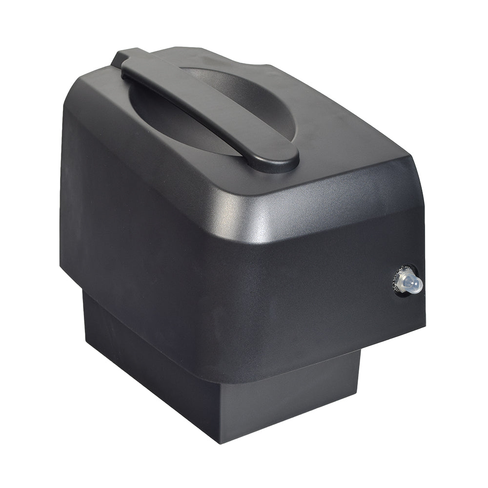 Right Battery Box Assembly for Golden Buzzaround EX (GB118/GB148) & LX (GB119/GB149) Scooters, a black rectangular plastic box with a handle, designed for right side installation.