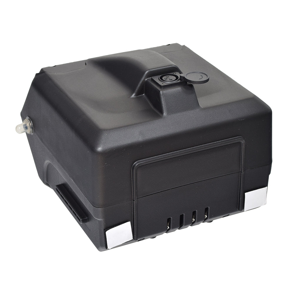 Battery Box Assembly for the Golden LiteRider Envy (GP162) showing a sleek black box with a prominent button, designed for high-capacity batteries to enhance power chair performance.