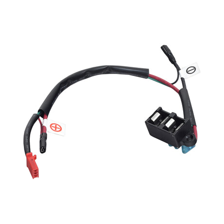 Wiring Harness Conversion Kit for Golden LiteRider (GL140) with Bolt on Terminals; shows a close-up of a black wire with red and black connectors pre-installed, essential for scooter operation.