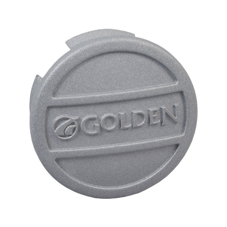 Mag Wheel Center Cap for Golden Companion I (GC240C) & Companion II (GC340C/GC440C) Scooters. A grey circular cap with protective text, designed to fit and guard scooter wheel assemblies.