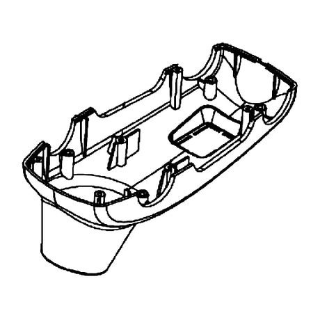 Lower Dashboard Panel for the Golden Buzzaround Lite (GB106) & LiteRider (GL110); black and white line drawing depicting the panel's shape and structure, highlighting its mounting points and functional design for scooter compatibility.