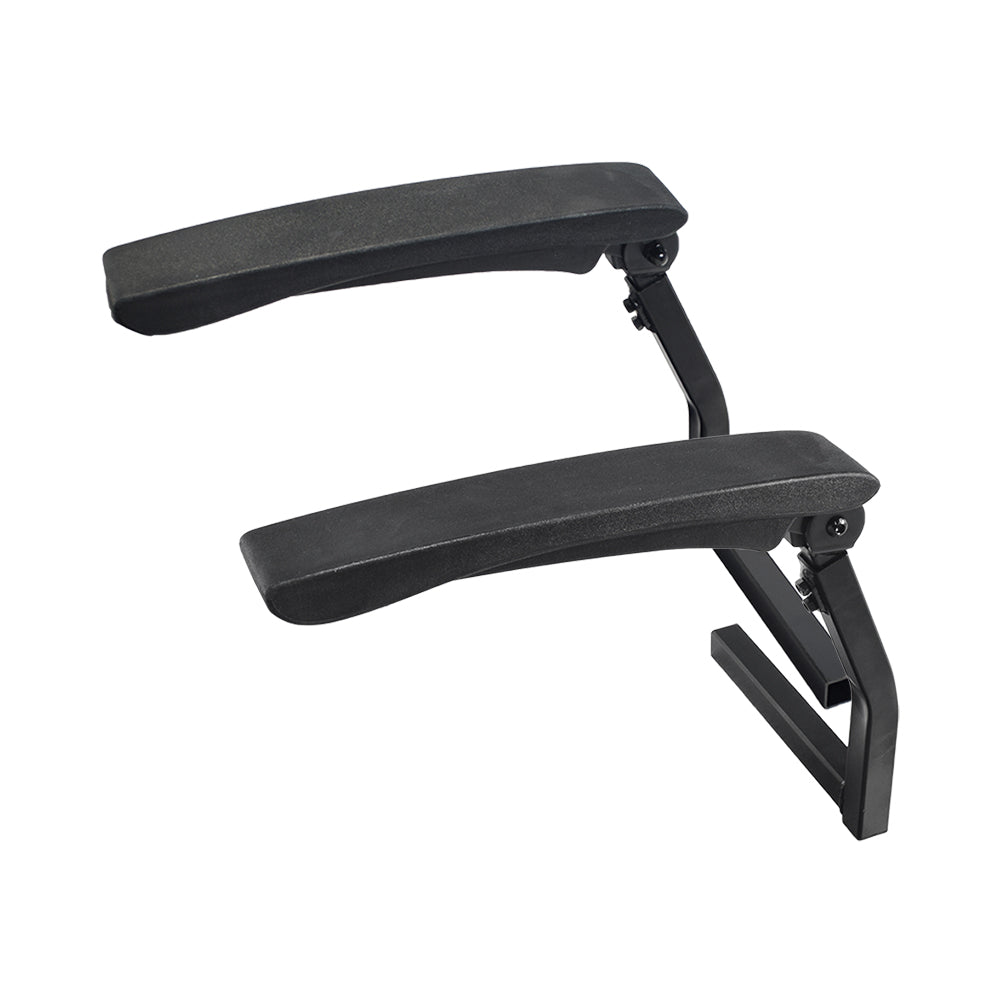 Armrest Assembly for the Golden Alante Sport (GP205) Power Chair, featuring a sleek black design with integrated screws, viewed against a plain background.