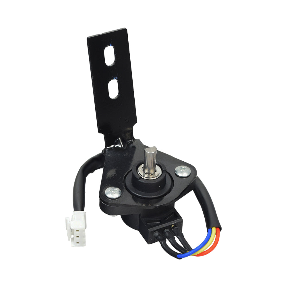 Throttle Potentiometer with Mounting Bracket for the Golden Companion I & II (GC221, GC321, & GC421), featuring black metal construction, a metal rod, and wires, designed for dashboard console mounting.