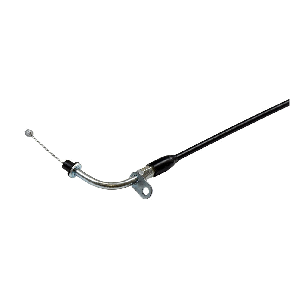 62 Split Throttle Cable for scooters and mopeds, featuring a black and silver design with a metal hook and connectors, essential for throttle control.