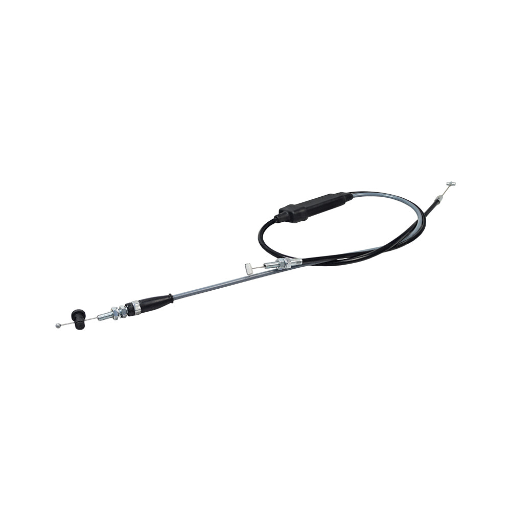 Throttle Cable for Polaris RMK Snowmobiles (2000-2001) featuring a black cable with a black handle and silver accents, designed to ensure proper carburetor function for optimal snowmobile performance.