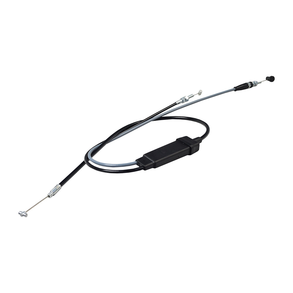 Throttle Cable for Polaris RMK Snowmobiles (2000-2001), featuring a close-up of the black cable's robust cover and connectors, essential for ensuring proper carburetor function and reliable throttle response.