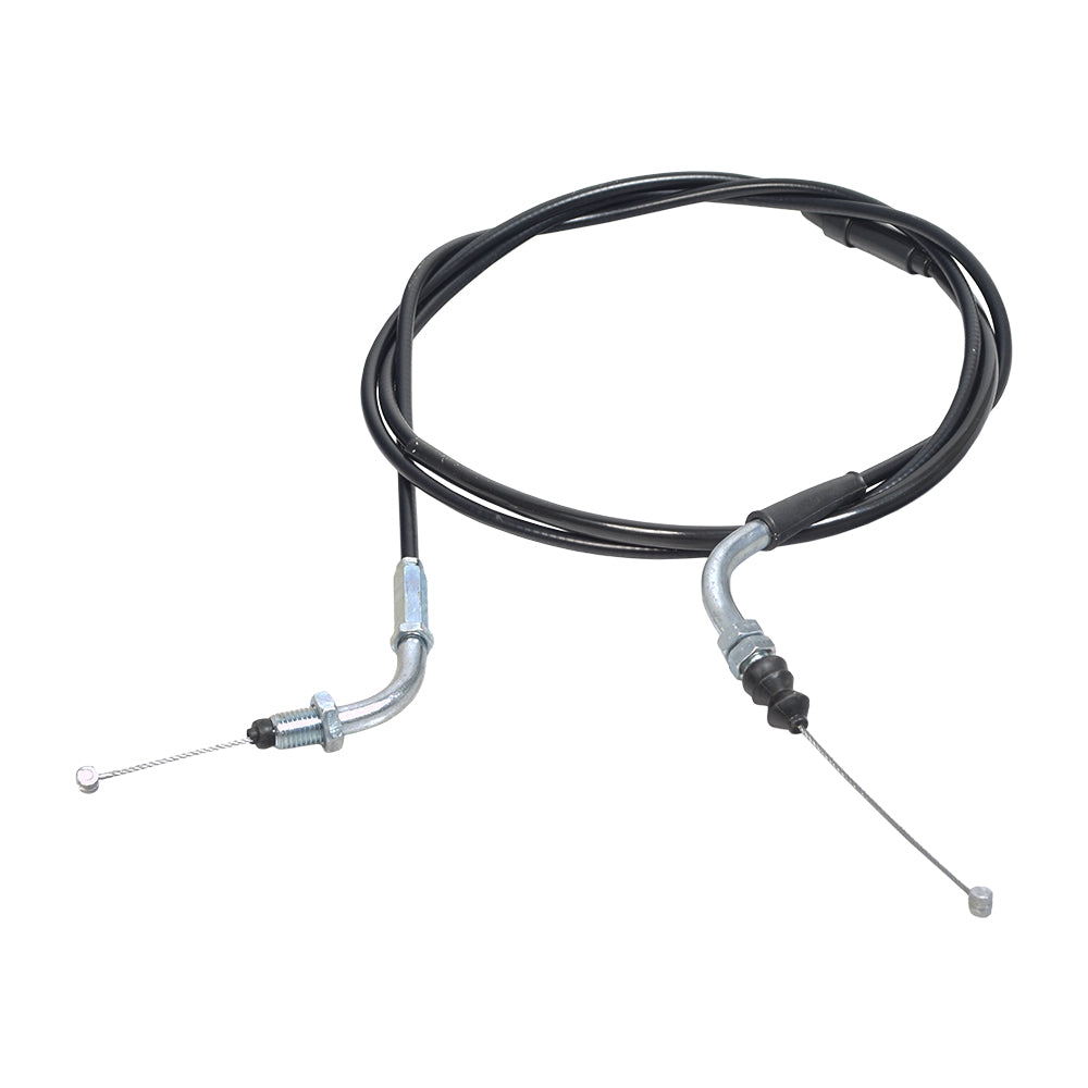 68 Throttle Cable with metal ends and hooks, designed for durability in street-legal motor scooters and go-karts. The cable features two noodles at each end for secure attachment.