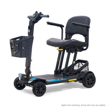 Golden Buzzaround CarryOn GB120B scooter shown with the Coastal Blue shroud kit (MBA-0034), digital color rendering